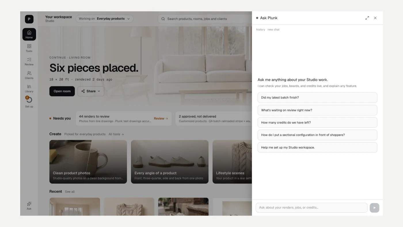 Ask Plunk open with suggested questions