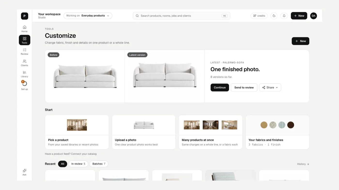 The Customize start screen with your latest result, start options and recent work