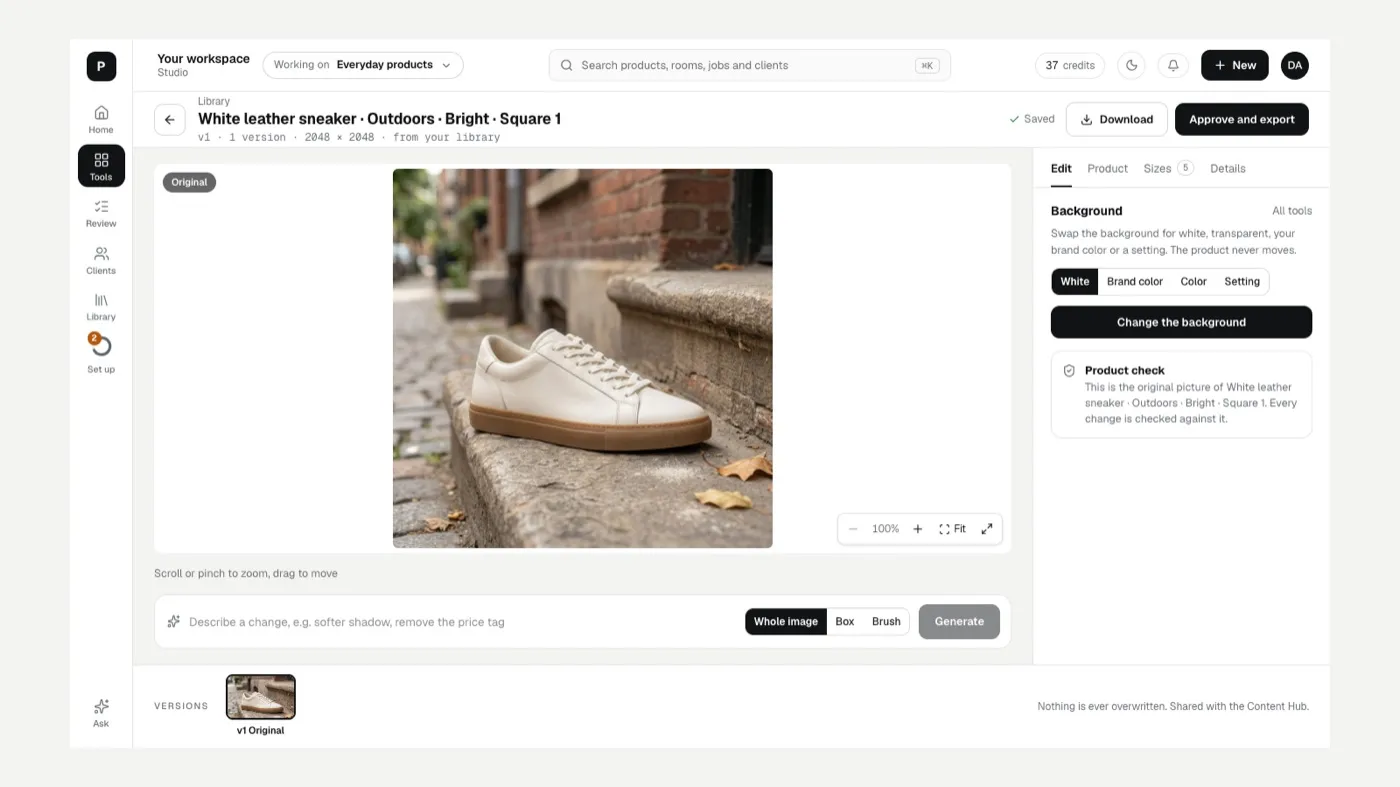 The Background tool with White, Brand color, Color and Setting