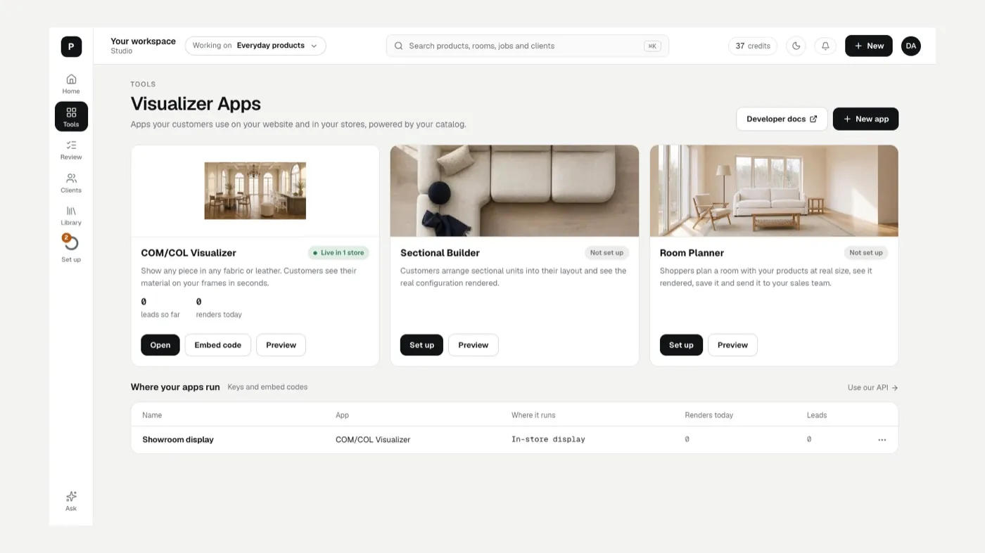 Visualizer Apps: COM/COL Visualizer, Sectional Builder and Room Planner
